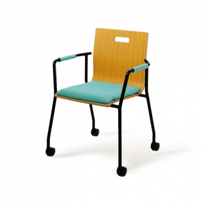 單椅/曲木椅/堆疊椅/餐椅/鐵腳椅推薦_EH系列 座墊扶手腳輪款